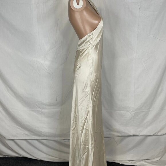 NEW ANTHROPOLOGIE X BHLDN Selma Halter Neck Satin Maxi Dress |Size S| Champagne - Picture 6 of 9